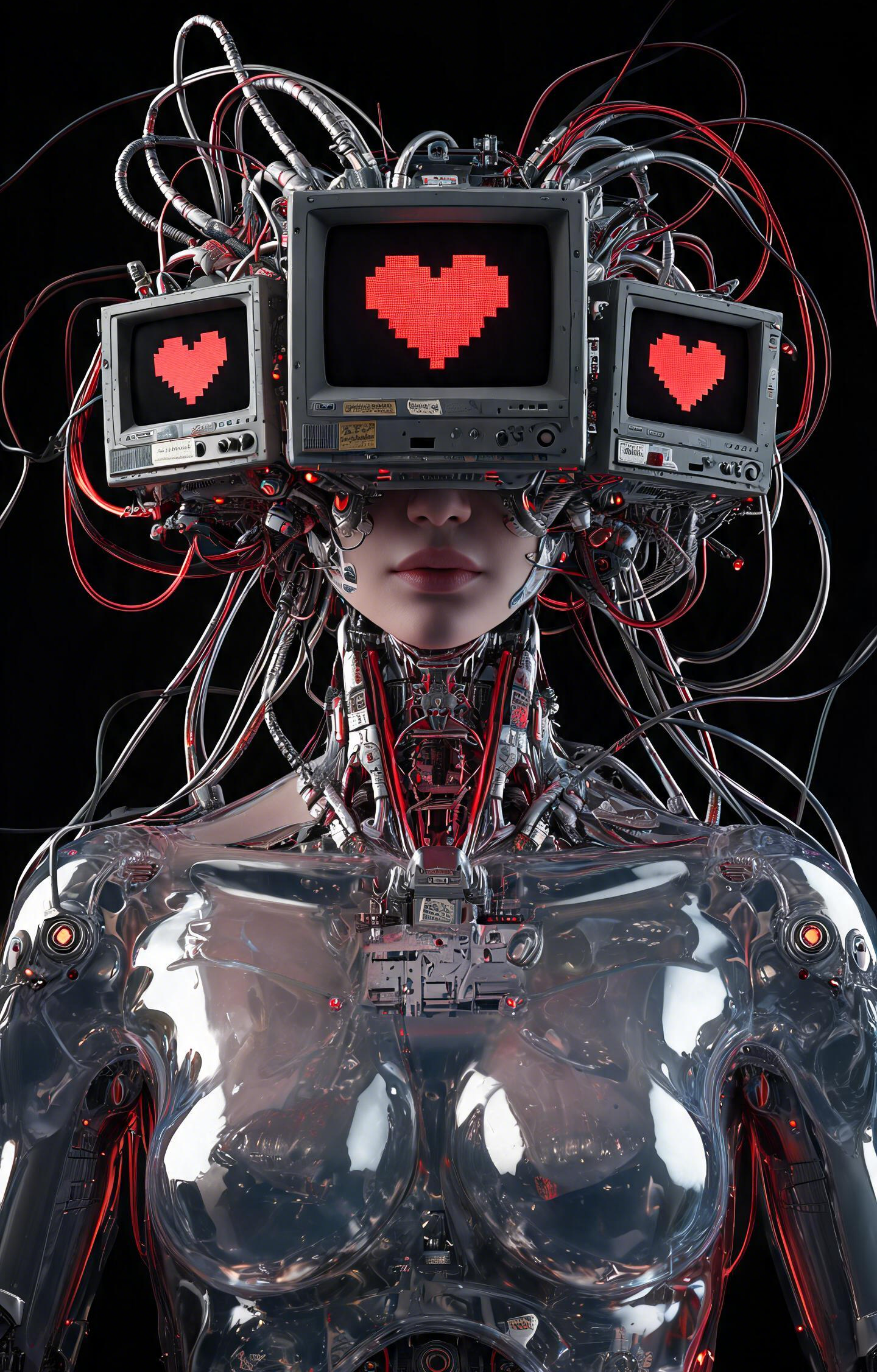 Cyborg with Retro TV Heart Monitors Car Center Pillar Sticker 50x24cm 2 Pieces/Set