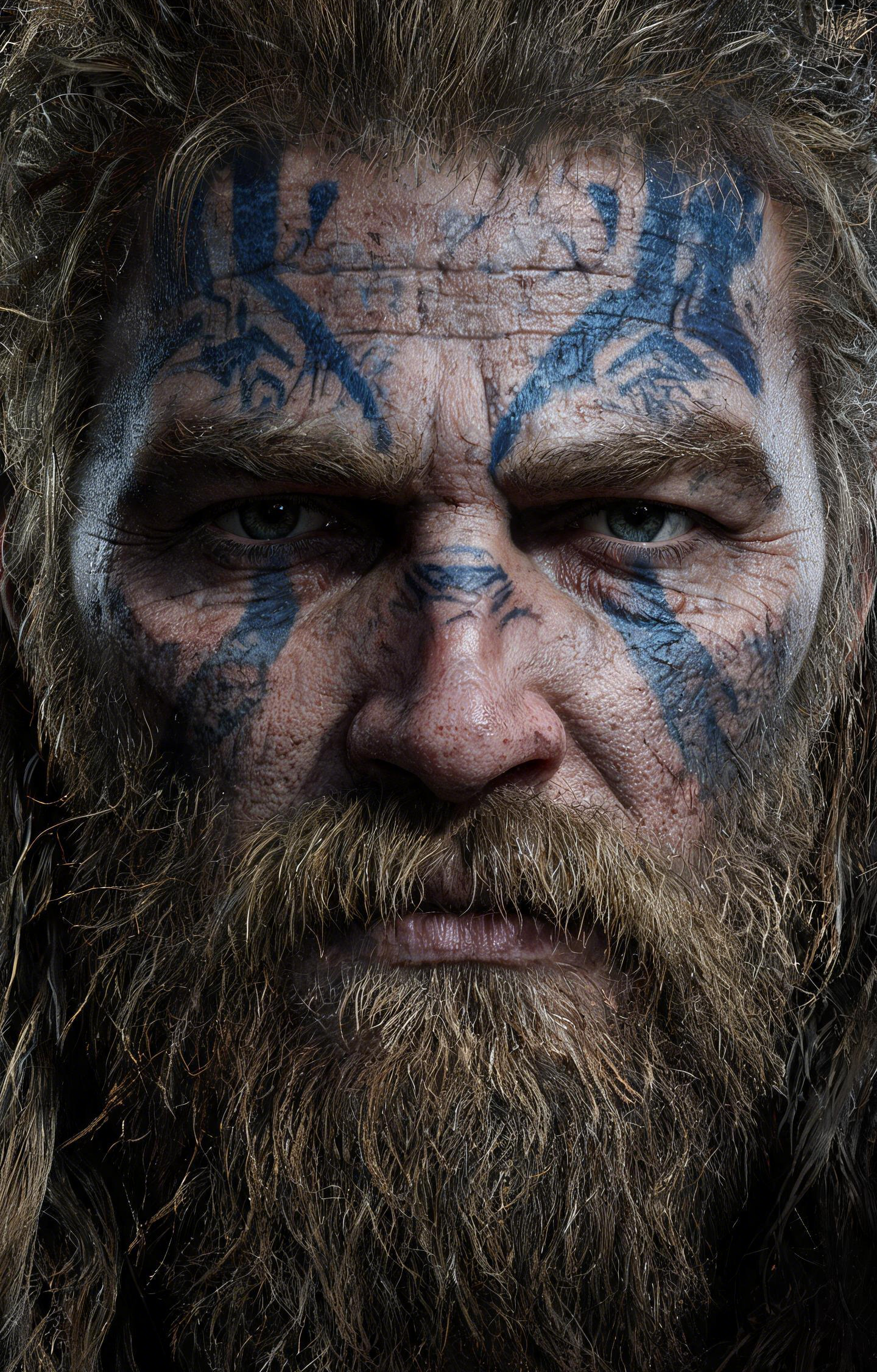 Tattooed Viking Warrior Portrait Car Center Pillar Sticker 50x24cm 2 Pieces/Set