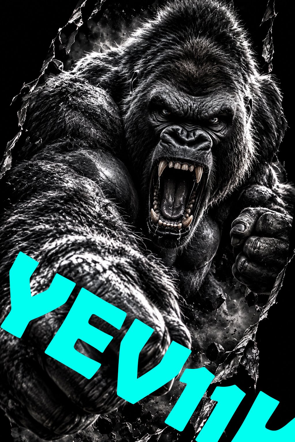 2 Sheets / 2 Pieces Set - Roaring Gorilla with a Fist in Monochrome Car B-Pillar Sticker, 50x24cm Waterproof PVC Car Center Pillar Decal??No yev11k marking will appear on the product after placing an order.??