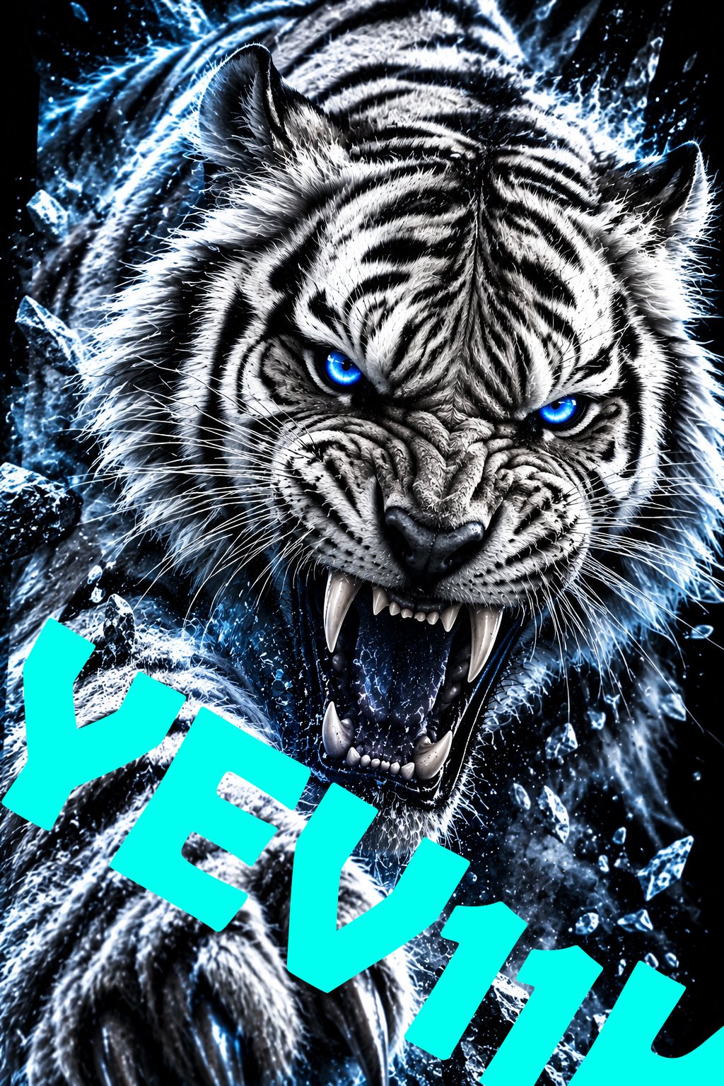 2 Sheets / 2 Pieces Set - Roaring Blue and White Tiger Car B-Pillar Sticker, 50x24cm Waterproof PVC Car Center Pillar Decal??No yev11k marking will appear on the product after placing an order.??