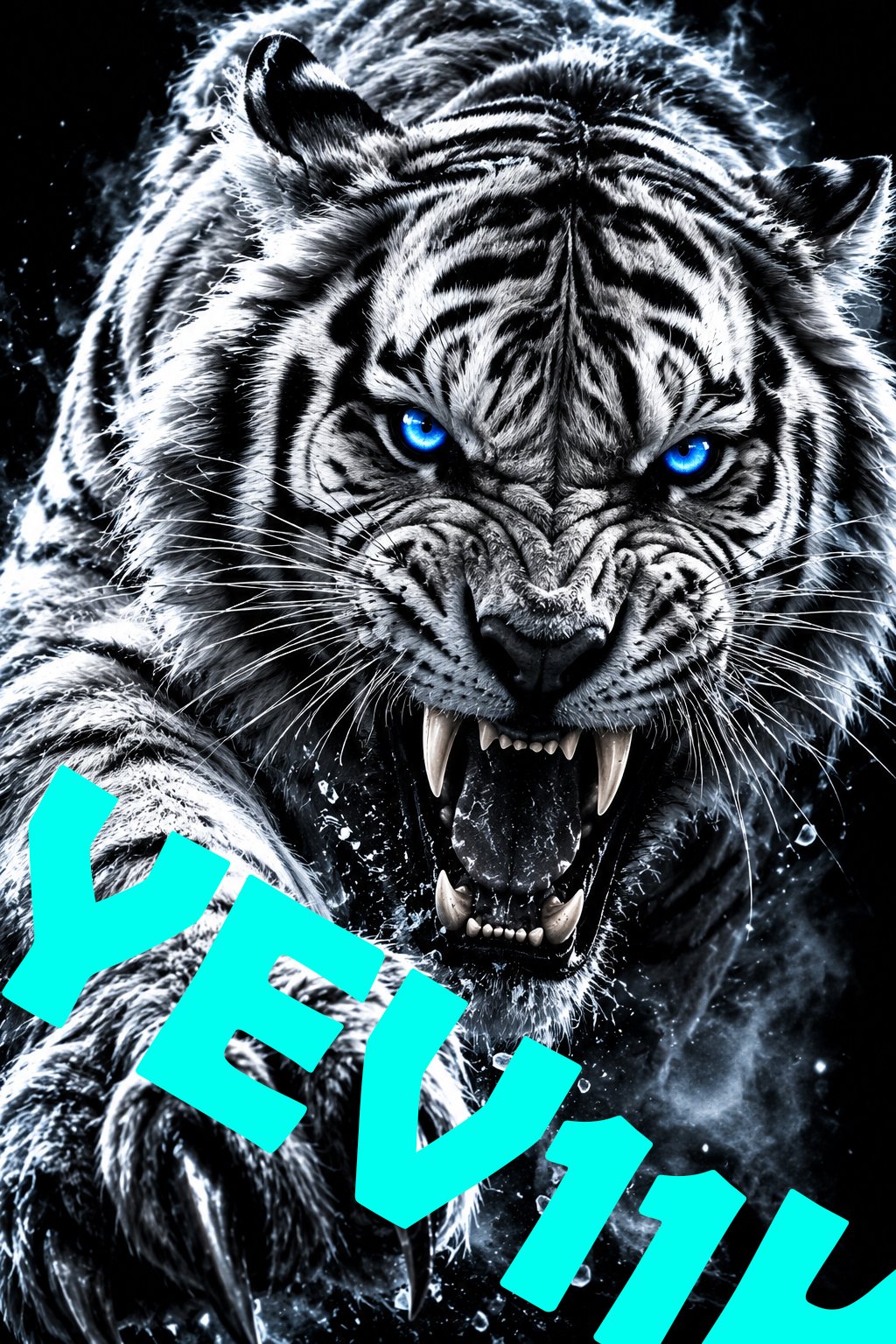 2 Sheets / 2 Pieces Set - White Tiger Surrounded by Blue Energy Car B-Pillar Sticker, 50x24cm Waterproof PVC Car Center Pillar Decal??No yev11k marking will appear on the product after placing an order.??