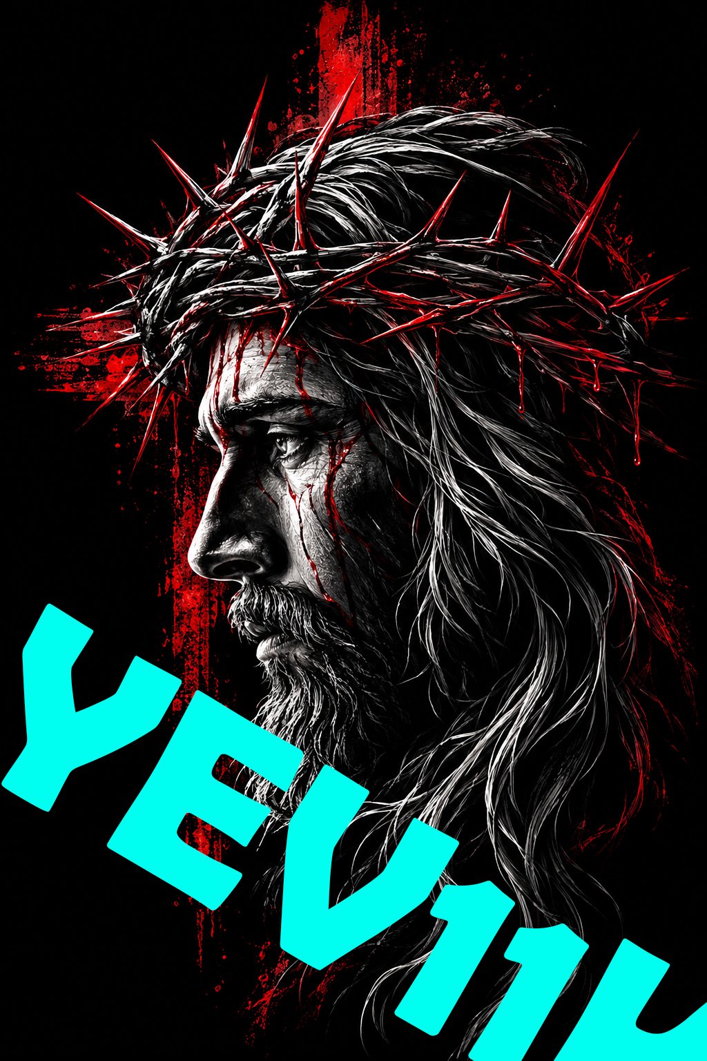 2 Sheets / 2 Pieces Set - Jesus Christ with a Crown of Thorns in Red Light Car B-Pillar Sticker, 50x24cm Waterproof PVC Car Center Pillar Decal??No yev11k marking will appear on the product after placing an order.??