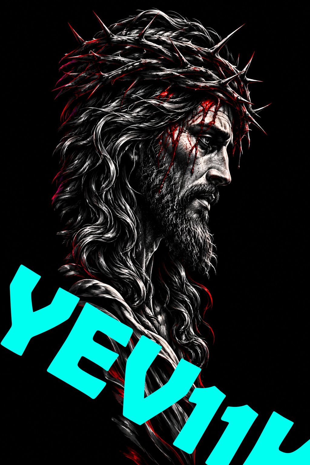 2 Sheets / 2 Pieces Set - Jesus Christ with a Crown of Thorns, Side View Car B-Pillar Sticker, 50x24cm Waterproof PVC Car Center Pillar Decal??No yev11k marking will appear on the product after placing an order.??