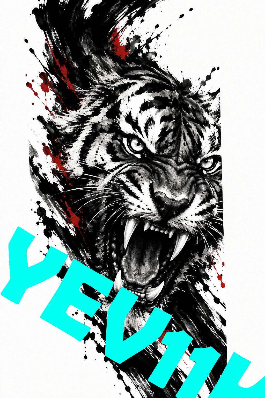 2 Sheets / 2 Pieces Set - Roaring Tiger in Paint Splatter Style Car B-Pillar Sticker, 50x24cm Waterproof PVC Car Center Pillar Decal??No yev11k marking will appear on the product after placing an order.??
