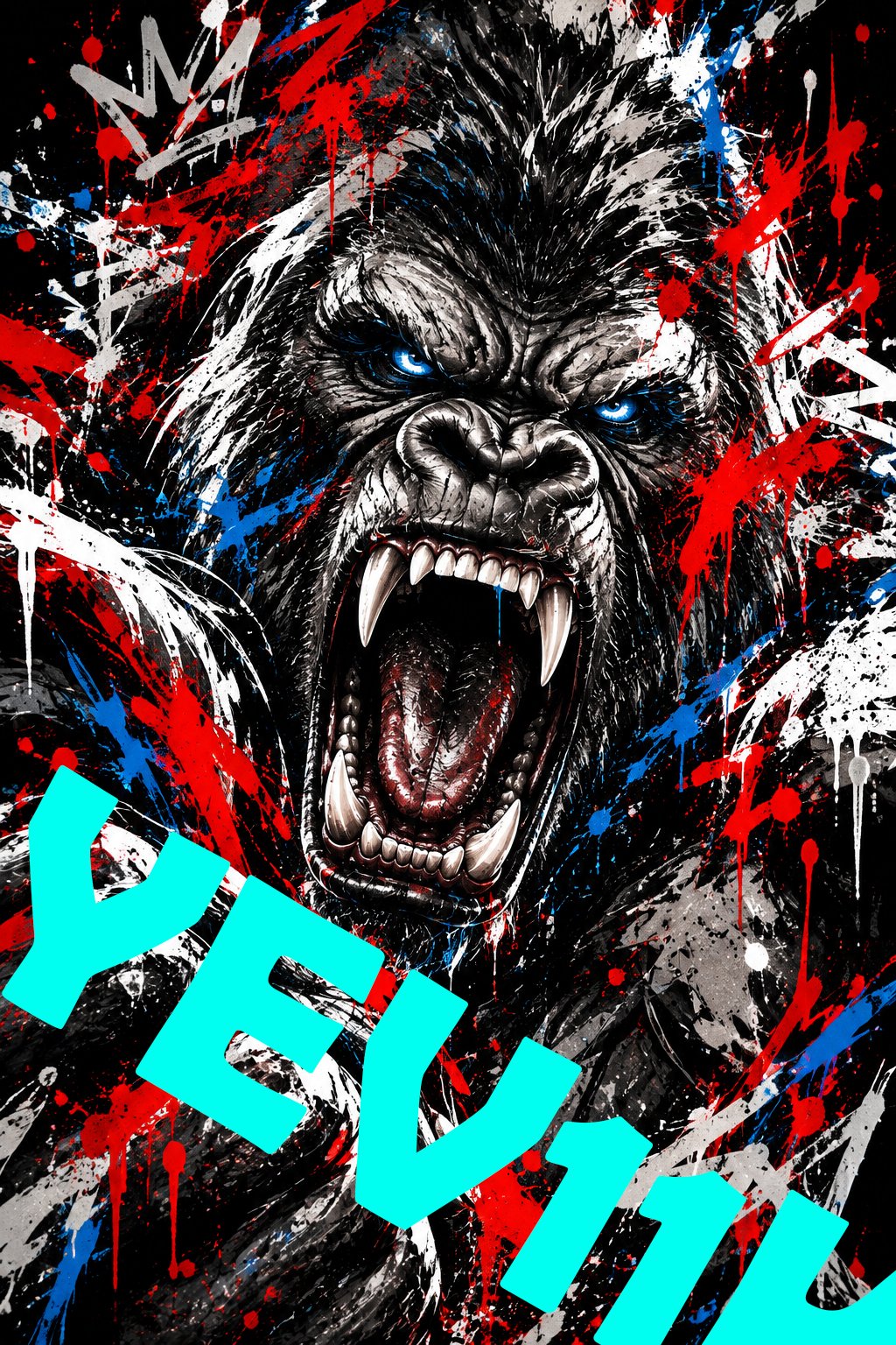 2 Sheets / 2 Pieces Set - Roaring Gorilla with Red and Blue Splatter Car B-Pillar Sticker, 50x24cm Waterproof PVC Car Center Pillar Decal??No yev11k marking will appear on the product after placing an order.??