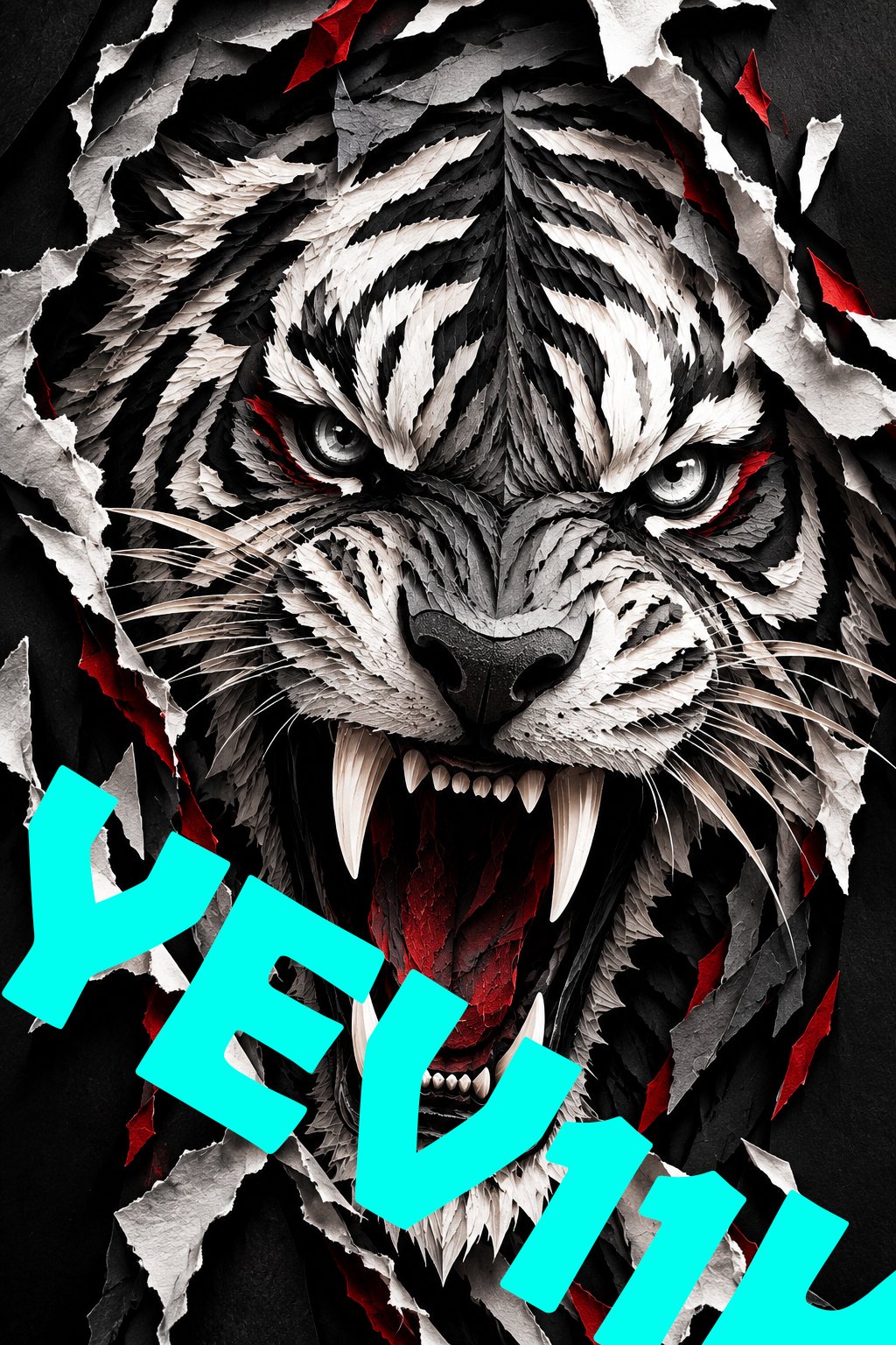 2 Sheets / 2 Pieces Set - Roaring Black and White Tiger with a Red Glow Car B-Pillar Sticker, 50x24cm Waterproof PVC Car Center Pillar Decal??No yev11k marking will appear on the product after placing an order.??