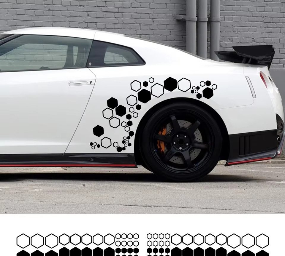 2PCS Car Honeycomb Decal Stickers ?C Universal Auto Side Body Graphics, Sporty Hexagon Pattern Vinyl Decals for Doors, Fenders & Wheel Arches