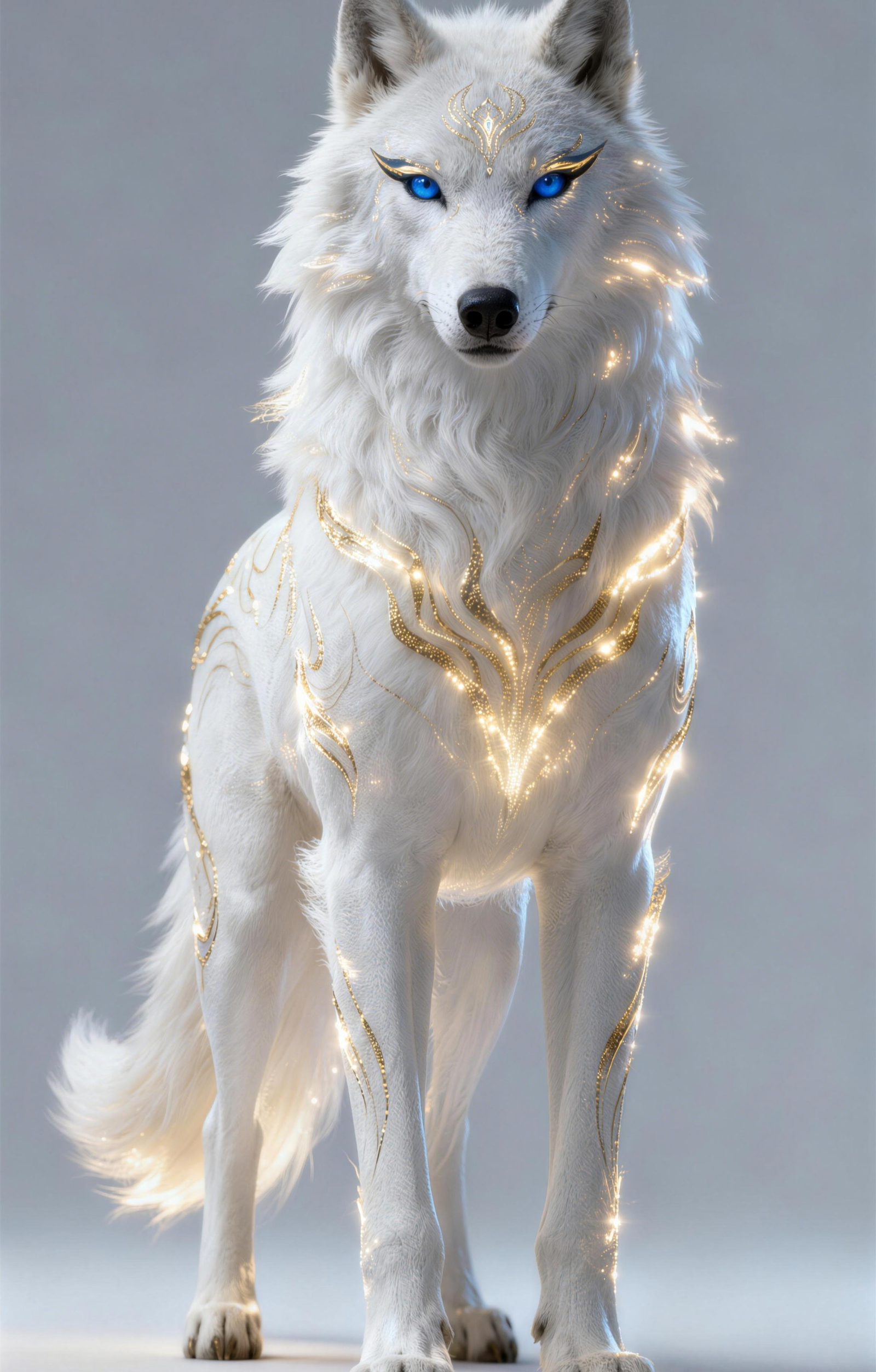 Sacred White Wolf Car Sticker Decal 2 Pack (2 Sheets), Majestic Snow White Wolf with Golden Sacred Pattern Vinyl Car Sticker, Waterproof 50x24 cm Vehicle Decal for Car Window, SUV and Van