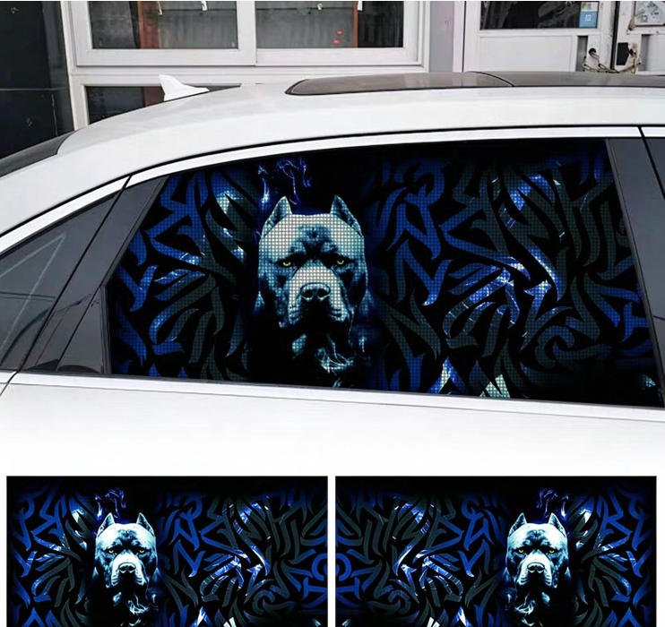 2 Sheets / 2 Pieces Set - Blue Pitbull Tribal Lettering Car Rear Window Sticker, 130x50cm Waterproof Perforated PVC One-Way Vision Decal