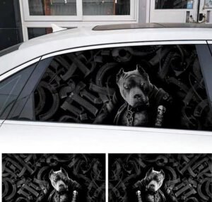 2 Sheets / 2 Pieces Set - Pitbull with Guns Pattern Car Rear Window Sticker, 130x50cm Waterproof Perforated PVC One-Way Vision Decal