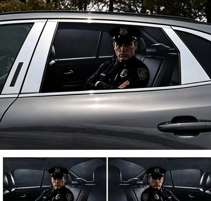 2 Sheets / 2 Pieces Set - Police Officer in Patrol Car Rear Window Sticker, 130x50cm Waterproof Perforated PVC One-Way Vision Decal