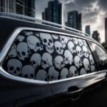 2 Sheets / 2 Pieces Set - Skull Pattern Car Rear Side Window Decals, Horror Skull Collage Printed Vinyl Stickers, Waterproof Self-Adhesive Rear Window Film for SUV Truck 1