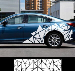 Geometric Triangle Car Decal White Vinyl Side Stripe Sticker Sport Racing Graphic Auto Body Decal Waterproof Trim Sticker for Car Door Truck SUV Camper Van Universal Vehicle Accessories