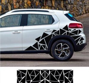 Geometric Triangle Car Decal Black Vinyl Side Stripe Sticker Sport Racing Graphic Auto Body Decal Waterproof Trim Sticker for Car Door Truck SUV Camper Van Universal Vehicle Accessories