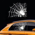 White Spider Web Car Decal SIZE Spider Sticker Waterproof Vinyl Window Decal for Dark Tinted Glass, Car Rear Side Window Truck SUV Wall Laptop, Halloween Horror Style Auto Accessories 2